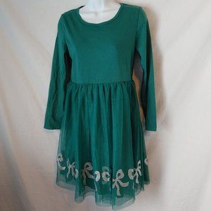 GREEN, METALLIC SILVER HOLIDAY DRESS - GIRLS